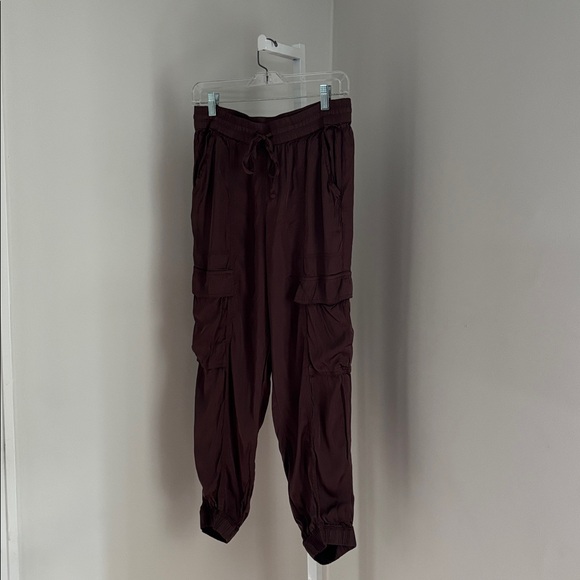 Aerie Brown Silky Satin lightweight Jogger Pants with Cargo Pockets Sz Med - Picture 8 of 10